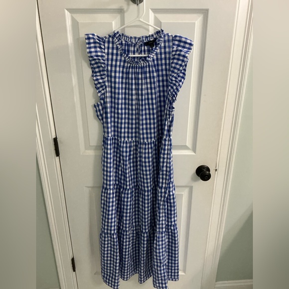 J. Crew gingham midi ruffle sleeve sundress sz L - Picture 2 of 6
